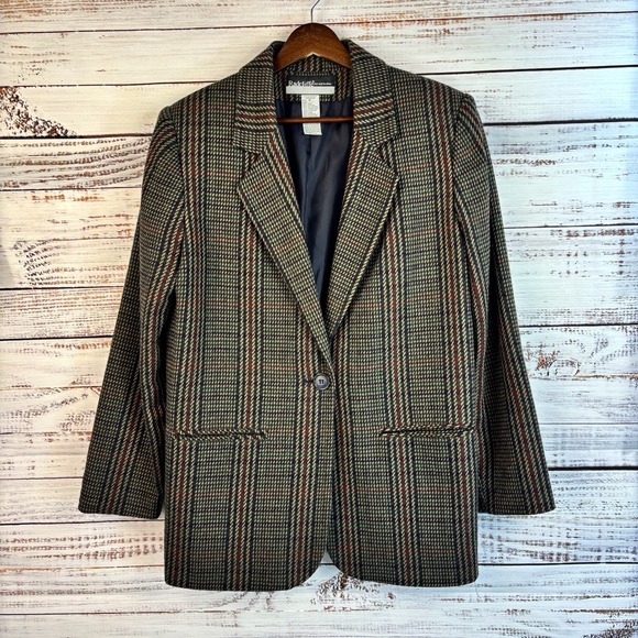 Vintage Radcliffe Blazer Plaid Wool Blend 8 Boxy Red Blue Green Tartan Clueless - Picture 12 of 12
